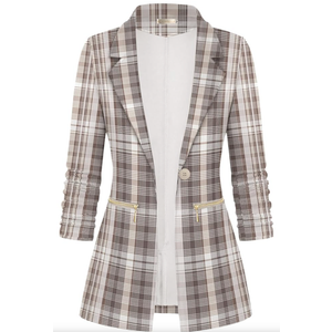 Genhoo Women's Long Sleeve Blazer Open Front Cardigan Jacket Work Office Blazer with Zipper Pockets, Size 2XL