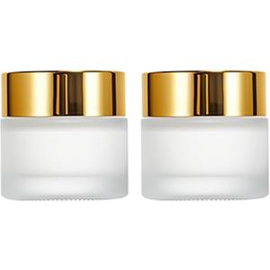2Packs Empty Frosted Glass Jars 2Oz Refillable Makeup Sample Lotion Jars Airtight Glass Jar with Inner Liners and Golden Lids for Storage Lotions Powders Creams