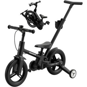 lecoco Upgraded Toddler Bike with Push Handle 6 in 1 for Kids, Balance Bicycle Toys with Training Wheels, Brackes, Cup Holder, Pedal, Kickstand Birthday Gift for Boys and Girls, 12 inch
