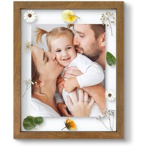 11x14 Floating Picture Frame - Brown Solid Wood Frame for Pressed Flower - Real Glass of Front - Use as 8x10 or 5x7 Picture Frame - for Wall Mount Display (Brown, 1 Pack)
