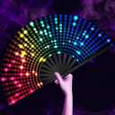 OMyTea UV Glow Large Rave Clack Popping Fan for Line Dancing - Boots on The Ground Folding Hand Fan - for EDM, Music Festival, Hot Flashes, Party, Decoration (Disco Lights)
