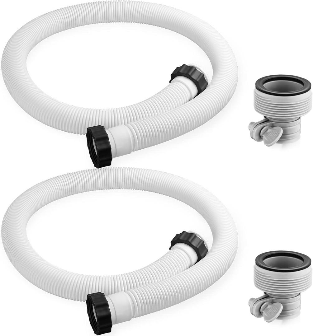 Jadive 2 Pcs Upgrade 1.5" x 59" Pool Hose for Above Ground Pools Pool Pump Replacement Kit Pump Filter Accessories with 2 Type B Hose Adapters, (White)