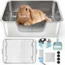 Rypet Large Rabbit Litter Box, Bunny Litter Box High Side with 304 Stainless Steel Sifting Tray, Metal Small Animal Litter Pan with Pet Food Bowl and Water Bottle, Non-Slip Easy to Clean Odor Control (S(15.8"11.8"5.9"))