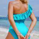Dokotoo Womens One Piece Swimsuits Ruffle One Shoulder Bathing Suits Tummy Control Bathing Suits Full Coverage Swimwear (Green, XXL)