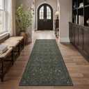 GENIMO Floral Washable Runner Rug 26x8, Non-Slip Long Hallway Carpet for Entryway, Kitchen, Indoor Floor Use, Vintage Boho Soft Thin Rug Dcor, Dark Green