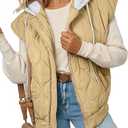 EVALESS Puffer Vest Women Cropped Hooded Zip Up Quilted Sleeveless Jackets 2025 Fall Lightweight Coat with Pockets, 2XL