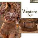 Women Western Belt Vintage Metal Buckle Leather Belts Country Cowboy Cowgirl Belt for Jeans Pant Dress (Brown)
