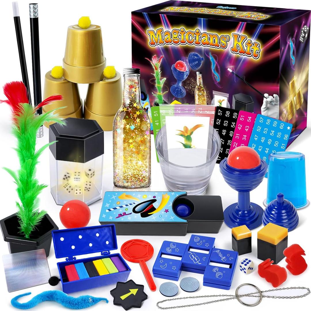 PATIFEED Magic Kit, 50+ Magic Tricks for Kids with Instructions for Each Trick to Perform, Christmas Halloween Magic Set for Girls Boys Beginners