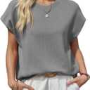 Saodimallsu Womens Cap Sleeve Sweater Top Summer Crew Neck Trendy Going Out Loose Knit Shirt (Black)