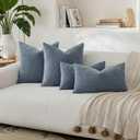 decorUhome Chenille Haze Blue Throw Pillow Covers 18x18 Inch Set of 2, Decorative Soft Couch Pillow Covers Solid Dyed Accent Velvet Farmhouse Neutral Square Pillow Cases for Sofa Bed Living Room