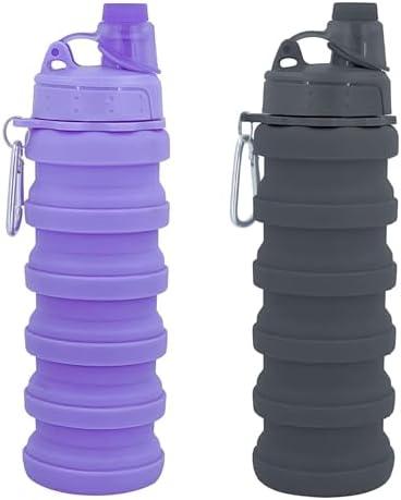 YCTMALL Collapsible Water Bottles Travel water bottle Sports Portable Sport Water Bottle Reusable Water Bottles comes with mountaineering Buckle 500ml silicone Water-proof camping water bottle