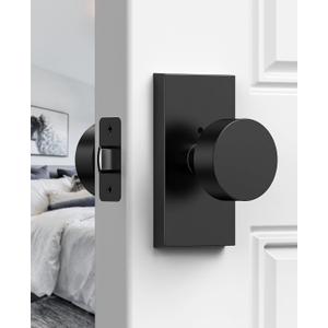 Matte Black Door Knobs, Zinc Alloy Heavy Duty Privacy Door Knob, Interior Black Door Knobs, Rectangular Modern Door Knob for Bedroom, Bathroom, Study, Office