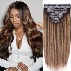Seamless Clip in Hair Extensions Remy Human Hair Extensions Balayage Dark Brown to Chestnut Brown Clip in Hair Extensions 100% Real Soft Human Hair 8PCS 120g Human Hair Extensions(22inch,#2/6/2)
