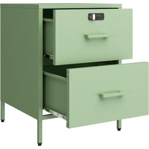 2 Drawer End Side Table with Lock Metal Nightstand, Lockable Storage Cabinet Kids Cabinet for Living Room, Bedroom, Dorm, 21.26H X 15.75W X 15.75D (2 Drawer, Green)