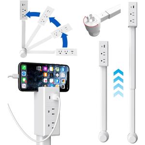 Extendable Outlet Extender Stick with 180 Rotating Flat Plug, 28" Telescoping Power Strip with 2 AC Outlets, USB C & USB A Ports, Behind Couch Outlet Expander for Home, Office, Nightstand