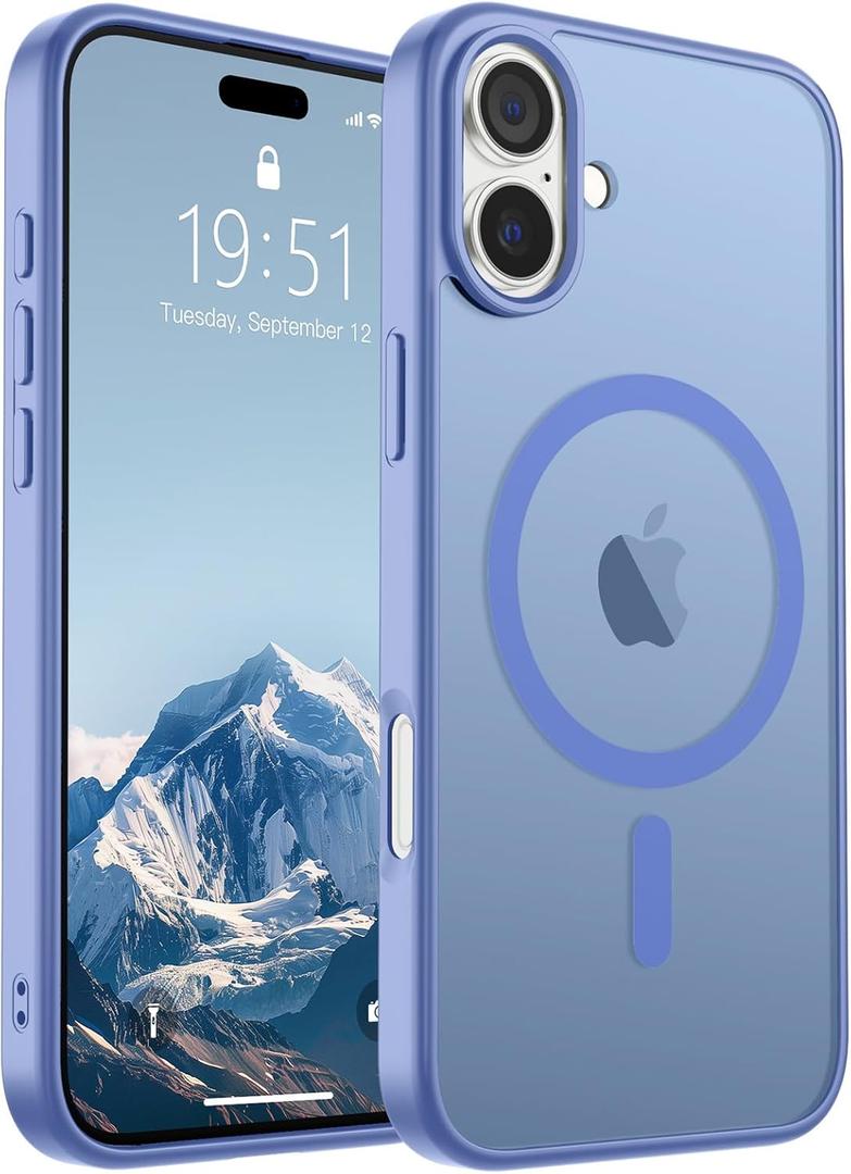 SUPFINE Magnetic for iPhone 16 Case (Compatible with MagSafe) (Military Grade Drop Protection) Slim Translucent Matte Shockproof Phone Cover,Blue Purple