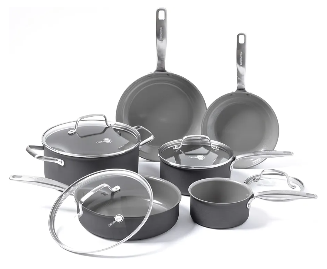 Nonstick Pots and Pans Set, Cookware Sets 10 pieces, ChemicalFree Kitchen Cooking Set, Saucepan, Frying Pan, Skillet, Saute Pan, Stock Pot, Oven & Dishwasher Safe, Induction