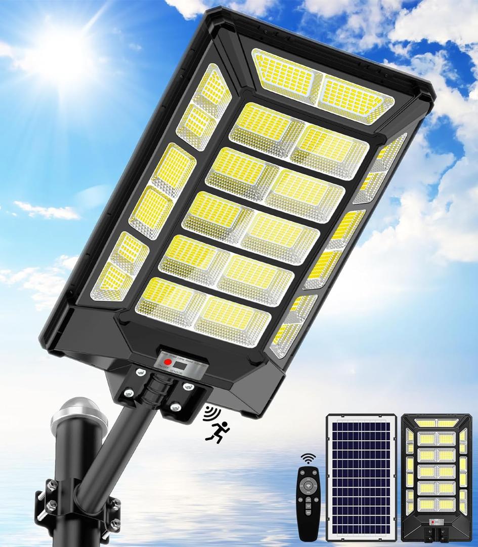 5000W Solar Street Lights Outdoor - 6500K Wide Angle Solar Light with Motion Sensor, IP67 Waterproof Parking Lot Light Dusk to Dawn with Remote for Street Yard Garden
