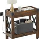 ZEXVIDA Narrow S Narrow Side Table, Slim End Table with Charging Station for Small Spaces, with 2 USB and 2 Power Outlets, 21.7" L x 10" W x 21.7" H ide Table, Slim End Table, Sofa Side Table, End Table Nightstand for Bedroom, Living Room, Small Spaces, Rustic Brown