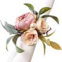 Handcraft Flower Napkin Rings Set of 6, Pink Peony Flowers Napkin Holders Floral Napkin Buckles Table Decorations for Wedding Banquet Birthday Party