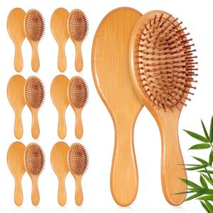 12 Pcs Bamboo Hair Brushes for Women Bulk Natural Wooden Paddle Brush Detangler Hairbrush with Natural Bamboo Bristles for Women, Men, DIY Gift, Coarse, Fine, Wavy