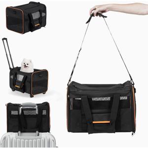 Pet Carrier for Small Pet, Cat Dog Carrier for Car Soft Sided Dog Rolling Crate Cat Travel Bag up to 20 Lbs (Black)
