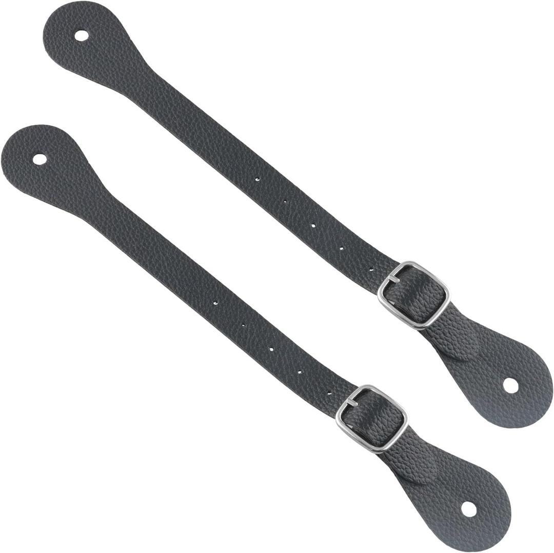 2PCS Leather Spur Straps for Western Men and Women Adjustable Boot Straps for Thigh High (Black)