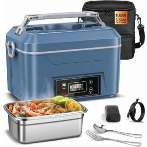 Cordless Electric Lunch Box for Adults, Heated Lunch Box Battery Powered with Automatic Heating, 5.5 Cups Portable Food Warmer with Carry Bag for Work & Travel(Blue)