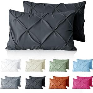 VACVELT Pintuck Pillow Cases King Size Set of 2, Charcoal Black Pillow Shams Decorative Pillowcases with Envelope Closure, Pinch Pleated Microfiber Pillowcases, Wrinkle and Stain Resistant