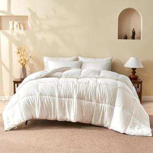 BPC 100% Rayon Derived from Bamboo Silk Blend Comforter King Size, ClimaSilk Ultra-Soft Down-Alternative Duvet Insert for All Seasons, Medium Warmth, White, 106x90 Inches