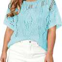 Eytino Women's Plus Size Crochet Hollow Out Half Sleeve Summer Sweater