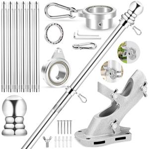 REERON No Tangle Flag Pole Kit, 7 FT Stainless Steel Flagpole, 1" Porch Flagpole with 2-Position Bracket, 360° Anti-wrap Flag Pole Bearing Rings for Outside House Outdoor Sport for American Flags