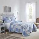 Laura Ashley - King Quilt Set, Reversible Cotton Bedding with Matching Shams, Farmhouse Inspired Home Decor (Paisley Printed Patchwork Blue, King)
