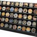 DecoWoodo Challenge Coin Display Case, 5 Row Military Coin Wooden Holder Rack Stand Holds 50 Coins for Desk or Wall Mount, Coin Holders for Collectors (Black Finish)