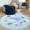 Soft Round ABC Rug for Kids Room,5.2 ft Washable Circle Nursery Rug,Non-Slip Whale Alphabet Baby Kids Rug Carpet for Nursery Playroom Bedroom Kids Room Decor