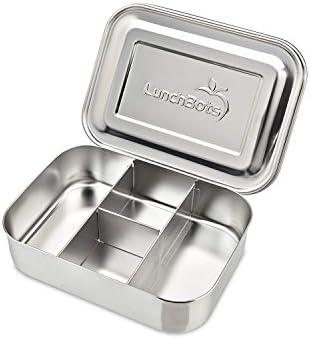 LunchBots Small Protein Packer Bento Box - Extra Small Divided Stainless Steel Snack Container - 4 Sections for 1-2oz of Nuts, Meat, Cheese, Finger Foods - Dishwasher Safe - Stainless Lid