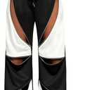 SweatyRocks Women's Wide Leg Baggy Sweatpants Y2k High Waist Cut Out Drawstring Jogger Pants (Black) Medium
