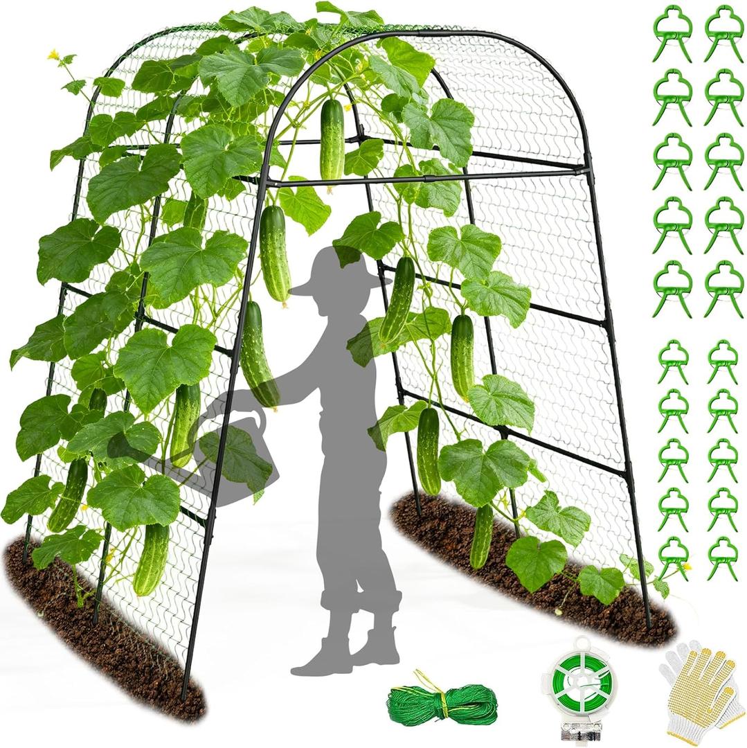 7.2FT Garden Arch Trellis for Climbing Plants, Heavy Duty 66" Wide Walk-Through Metal Arch with Netting, Wind-Resistant Vertical Garden Support for Cucumbers, Roses, Beans, Squash (7.2' Arch), 86.6" Tall x 70.8" Wide