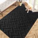PURRUGS Easy Care Area Rug 4ft x 6ft, Non-Slip Machine Washable Entry Rug, Dog Door Mat, Stain Resistant Accent Rug for Hallway, Bedroom, Living Room and Mudroom, Black