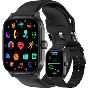 Smart Watch with Built-in GPS, 1.96" HD Display, Answer/Make Calls, 100+ Sport Modes, Heart Rate/Sleep/SpO2 Monitor, Fitness Activity Tracker for Android and iPhone, for women men (Black, 1.96")