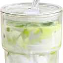 13oz Glass Tumbler with Straw and Lid Sealed, Carry On Reusable Iced Coffee Cups,Thick Wall Glass Coffee Drinking Glassware Cups (A1-clear)