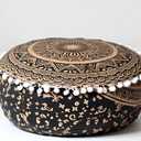 INDIAN CRAFT CASTLE ICC Mandala Barmeri Large Floor Pillow Cover Cushion Meditation Seating Ottoman Throw Cover Hippie Decorative Zipped Bohemian Pouf Ottoman Cases Black Gold, 18" Round