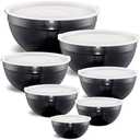 Moxinox Black Mixing Bowls with Airtight Lids, Stainless Steel Nesting Mixing Bowls Set of 7, Ideal for Baking, Prepping and Serving Food, Size 7, 3.6, 2.7, 2.1, 1.5, 1.1, 0.8 QT, Stackable Design