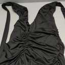 JUMISEE Womens Sexy Halter Twist Knot Maxi Dress Draped Ribbon Ruched Cocktail Dress Sheer Mesh Bodycon Formal Dresses (Medium, Black)