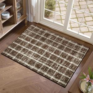 Door Mat Indoor Rugs for Entryway Checkered Small Rug 2x3 Washable Non-Slip Braided Geometric Print Soft Low-Pile Throw Carpet for Bedroom Kitchen Bathroom Entrance Tan Brown
