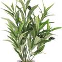 Artificial Olive Branches in Pot, Faux Greenery with White Pot, Fake Potted Green Plants Olive Stems Tables Centerpiece for Desk Shelf Cabinet Bedroom Livingroom Kitchen Indoor Home Decor