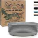 Grow Forward Premium Wheat Straw Dessert Plates - 8 Inch Reusable Hard Plastic Plates Set of 8 - Unbreakable Microwave Safe Plates for Dinner, Camping, RV, Outdoors, Patio, Kitchen Dishes - Feather