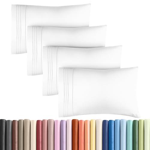 Queen Pillow Cases Set of 4 - Ultra Soft Hotel Quality Pillowcase Covers - Comfy, Cozy & Wrinkle Free - Shrinkage, Stain and Fade Resistant - Machine Washable Pillow Protectors - 4 Piece Set - White