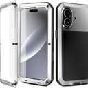 Compatiable with iPhone 17 Case,360 Full Body Protective Cover Heavy Duty Shockproof [Tough Armour] Aluminum Alloy Metal Case with Silicone Built-in Screen Protector - Silver