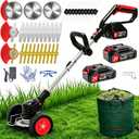 Electric Weed Wacker Cordless Eater,21V No String Trimmer Battery Powered,3-in-1 Grass Trimmer/Lawn Edger/Brush Cutter with Metal Blades&Wheels,Stringless Weed Trimmer battery operated for Garden&Yard